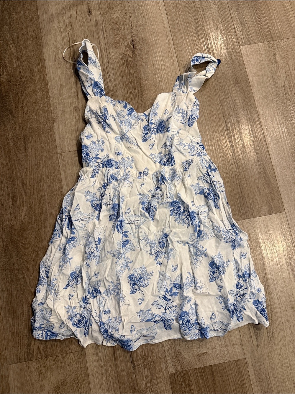 Dynamite White Mini Dress with Blue Floral Print